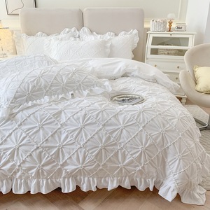 Set Copripiumino e Lenzuola Quattro Stagioni in Cotone Lavato con Bottoni, Stile Principessa, Tinta Unita, per Dormitorio Ragazza - Product Image 1