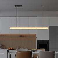 Lustre en marbre naturel à prisme lumineux pour plafond haut, idéal pour restaurant, villa, bar – Suspension longue à motif lumineux