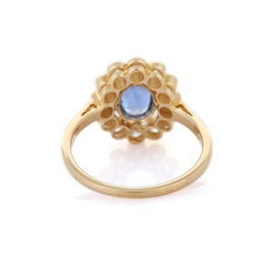 Meilleure vente, bague en saphir naturel et diamant à fleurs, bague en or jaune fin 14K, bijoux personnalisés pour femmes - Product Image 4