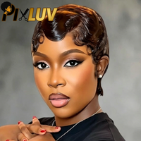 Wig Chioma Hot Sale 13x4 HD Transparent Lace Front Finger Wave Pixie Cut Wig Rambut Asli Manusia Wig Bob Pendek Tanpa Lem Grosir