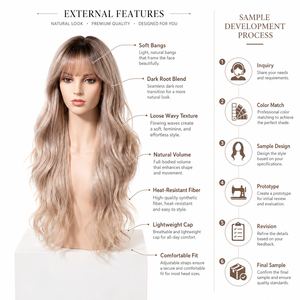 Perruque longue ondulée effet vague d'eau, avec <span class=keywords><strong>frange</strong></span> réglable, racine foncée, beige cendré, <span class=keywords><strong>blonde</strong></span>, en fibre haute température, aspect naturel, directement de l'usine - Product Image 3