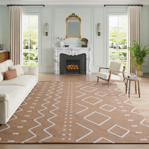 Tapis géométrique rectangulaire Porter 8x10 antidérapant style bohème pour salon et chambre à coucher, marron, polyester et coton - Product Image 1