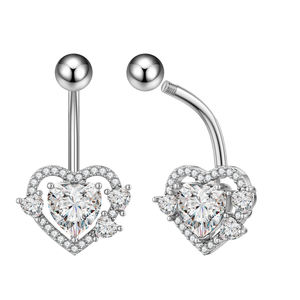 Juego de 10 piezas de joyería de cuerpo de acero inoxidable para mujer, corazón, flor, circón, Anillo para el vientre, <span class=keywords><strong>10mm</strong></span> de longitud de barra para Piercing de ombligo, regalos de boda - Product Image 5