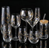Ensemble de verrerie multi-style à motif de feuille d'or de luxe pour la maison, le bar, les fêtes, collection de verres à boire élégants et de qualité supérieure
