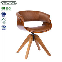 Chaise de salle à manger en bois massif CARLFORD de style mid-century, fauteuil à bras courbés en cuir antique pour la maison, le restaurant, l'hôtel, le bain, housse de jouet incluse