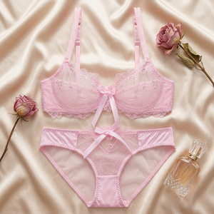 Wholesale Women's Lace Bra and Panty <b>Set</b> 2 Piece See Through <b>Sexy</b> Bra <b>Set</b> French Intimates Comfortable Plus Size Lingerie <b>Set</b> - Product Image 3
