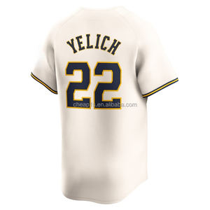 <span class=keywords><strong>Camiseta</strong></span> de Béisbol Americana Bordada al por Mayor para Hombre de los Milwaukee Brewers # 22 Christian Yelich # Uniforme de Softbol 11 Chourio 9 Bob Uecker - Product Image 3