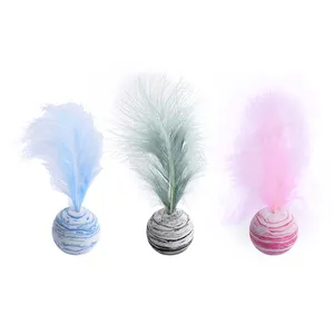 Factory Wholesale Cheaper Feather Stylish Cat Toys Colorful Cat Ball Toy Interactive Toy For Cats