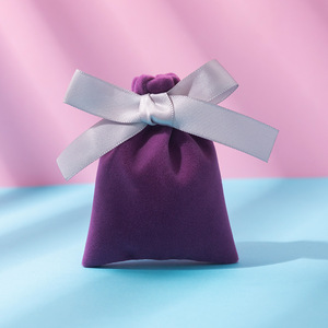 Custom Logo Printed Luxury <b>Small</b> Pink Red <b>Black</b> Velvet Drawstring <b>Bags</b> Bowknot Portable Rectangle Jewelry Container Packaging - Product Image 4