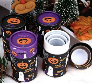Tube en papier biodégradable imprimé sur mesure, boîte cylindrique en carton personnalisable pleine grandeur pour l'emballage de bonbons d'Halloween et de Noël - Product Image 1