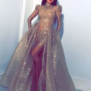थोक डिजाइनर lehenga चोली शादी-2021 गर्म महिलाओं की सोने की लालटेन आस्तीन सेक्विन पोशाक सेक्सी स्लिम Bling स्फटिक क्रिस्टल भट्ठा वेडिंग गाउन शाम कपड़े