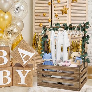 Bằng Gỗ Bé Tắm Crate Tủ Quần Áo Giỏ Với Xử Lý Bé Thông Báo Dấu Hiệu Vòng Hoa Móc Thư Lớn Món Quà Bằng Gỗ Thùng - Product Image 2