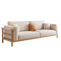Canapé trois places en tissu moderne et contemporain avec pieds en bois, design rembourré confortable pour salon et appartement locatif