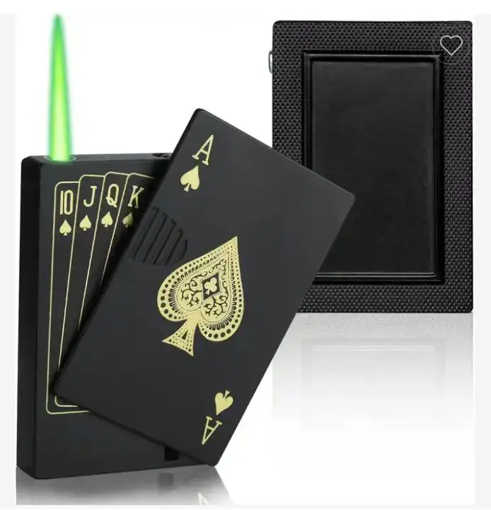 Jia Xin Creative Ace cards Lighter Green Jet Flame Torch Windproof Metal Encendedores For Cigarette Poker Playing Cards Lighter