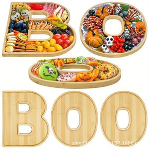 Plateau à lettres créatif en bois de bambou BOO 30x25cm, plat de service pour desserts et fruits pour fête d'Halloween, décoration d'intérieur - Product Image 5