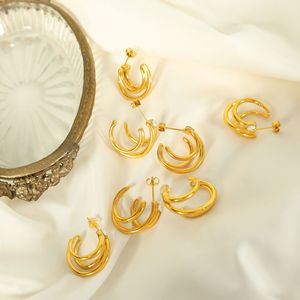 C-Shaped <b>Stud</b> Earrings Gold Rhinestone Geometric Design <b>Titanium</b> Steel Fashion Jewelry for Women - Product Image 4