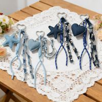 Gantungan Kunci Tas Denim Bentuk Hati Bintang Vintage dengan Rumbai Tali Anyaman, Karabiner Hati, Liontin Ransel, Aksesoris Tas Jeans Y2K untuk Wanita
