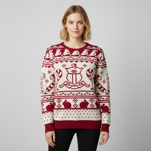 FNJIA Women Crew Neck Christmas <strong>Jumper</strong> Knit Sweater Rabbit Candy Cane Fair Isle Jacquard Long Sleeve Knitted Pullover - Product Image 2
