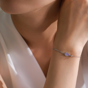 Pulsera de Cadena de Plata de Ley S925 con Zirconia Azul-Púrpura en Forma de Lágrima, Regalo de San Valentín para Mujer, Versión de Cobre Personalizable - Product Image 2