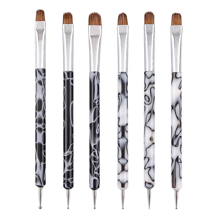 Custom Logo Nail Art Supplies Professionals Double Dotting Nail Art Pen Durable Nylon Material Resin Handle Nail Brush