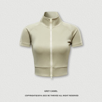 Ensemble de sport pour femme, t-shirt color block printemps-été, cardigan à col montant mi-long, fermeture éclair, style tendance