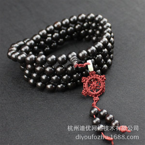 Pulsera de cuentas de oración budistas de ébano, 108 cuentas de 10 mm, joyería unisex de varias capas con diseño de borla para regalo - Product Image 3