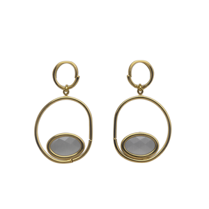 Boucles d'oreilles pendantes tendance en acier inoxydable 316L plaqué or PVD avec pierre ovale, bijoux de déclaration - Product Image 2