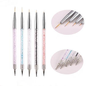 Lot de 5 pinceaux à double embout pour nail art avec manche diamanté, outils de peinture pour pétales de fleurs, de pointillage et de liner pour gel français, tailles 5, 6, 9, 12, 13 mm - Product Image 1