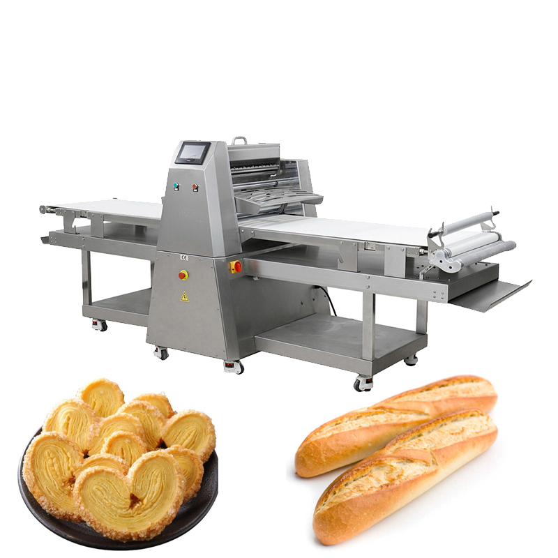 Cinta de 630mm de ancho, equipo comercial para hornear pan, máquina laminadora de masa de pizza completamente automática, laminadora de masa para croissant