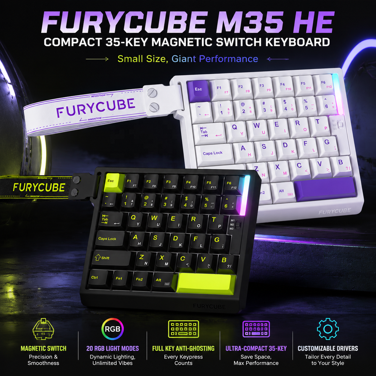 FURYCUBE M35HE One-handed <strong>Magnetic</strong> Switch Mechanical Keyboard NKRO Upgrade Function Keys RGB Speed Quick Trigger <strong>Gaming</strong> Keyboard