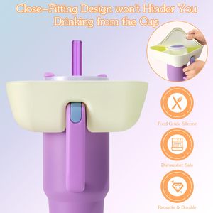 Recipiente para Snacks con Tapa para Stanley Cup de 40 oz, con Asa, Bandeja de Silicona Reutilizable con Anillo y Cubierta, Organizador de Snacks de 3 Compartimentos - Product Image 3