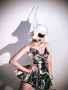 Mini-robe tutu argentée laser pour femme, danseuse, spectacle sur scène, cosplay, <span class=keywords><strong>en</strong></span> spandex/polyester - Product Image 5