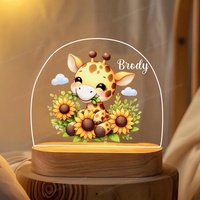 Veilleuse personnalisée pour naissance de bébé Nom personnalisé Animal Cadeau Lampe Eléphant Lion Acrylique Base Lampe