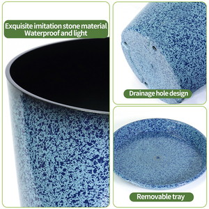 घर के बगीचे के लिए 21 इंच नीले चमकदार प्लास्टिक लंबा प्लांटर इनडोर और आउटडोर सजावटी फूल पॉट - Product Image 3