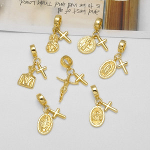 ASJEWELRY Pendentif religieux Vierge Marie Croix Sainte en cuivre plaqué or, pour la fabrication de bijoux pdtc053 - Product Image 3