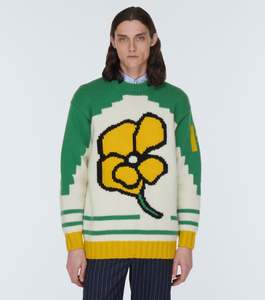 2023 personalizado OEM y ODM Intarsia Jersey de punto de manga larga cuello redondo suéter de lana - Product Image 1