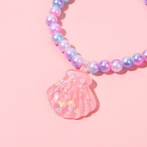 Kids Colorful Beaded <b>Bracelet</b> With Shell Snowflake Pendant Elastic Stretch <b>Bracelet</b> for Girls Party Favors Jewelry - Product Image 5