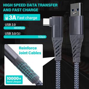 Câble de synchronisation et de charge rapide USB 3.1 Type-C à 90 degrés, 3 m (10 pi), blindé en aluminium avec gaine en nylon, pour scanner de codes-barres <span class=keywords><strong>VR</strong></span> et caméra - Product Image 2