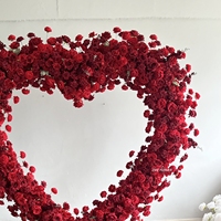 Dekorasi Upacara Pernikahan Bunga Hydrangea Merah Buatan Bentuk Hati Gapura Bunga 8x8 kaki 5d Mawar Merah Muda Latar Belakang Pertunangan