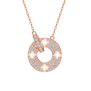 Collier trèfle à quatre feuilles entrelacé en or 18 carats avec diamant de laboratoire pour femme, chaîne claviculaire double face à anneau unique - Product Image 5