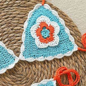 Vente en Gros <span class=keywords><strong>de</strong></span> Bikini Crochet Bleu Fleur Orange Sexy Bikini Crochet Tricoté à la Main <span class=keywords><strong>Maillot</strong></span> <span class=keywords><strong>de</strong></span> <span class=keywords><strong>Bain</strong></span> Bikini Coloré à Bretelles Cou Suspendu - Product Image 5