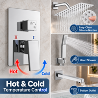 Système de douche encastré 3 fonctions 8 pouces en acier inoxydable 304 avec mitigeur chaud/froid et fonction pluie pour projets hôteliers et salles de bain