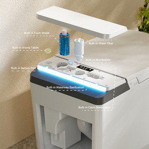 WC Intelligente Moderno da Donna con Scarico a Pavimento, Monoblocco in Ceramica Quadrato con Sensore Integrato per <span class=keywords><strong>Bagno</strong></span> - Product Image 3