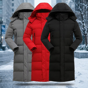 Veste d'hiver longue unisexe, rembourrée, à capuche, épaisse, matelassée, coupe-vent, logo personnalisé, grande taille, écologique, respirante, couleur unie - Product Image 2