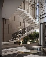 Escalier en colimaçon moderne de style australien avec marches en acier et marches flottantes en forme de U, escalier en spirale en marbre