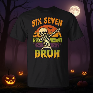 Camiseta de manga corta Skeleton Halloween Adventure para adultos, unisex, con cuello redondo y estampado en pantalla - Product Image 3