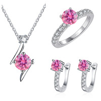 Conjunto de Joyería de Moissanita Certificada GRA, Plata de Ley 925, Anillo de Boda para Mujer, Pendientes, Collar de Cadena con Dijes de Moda