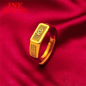Bague ouverte <span class=keywords><strong>pour</strong></span> <span class=keywords><strong>homme</strong></span> en or alluvial plaqué or 24K, motif 'Lucky Money' au dos, style 'Gold Shop' - Product Image 4