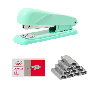 Factory Wholesale Personalized Office Desktop Stapler Cute Green Manual Stationery Metal Stapler With <strong>Staples</strong>