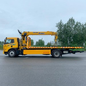 FAW 4x2 <b>Flatbed</b> Wrecker with 8 Ton Knuckle Boom Crane 8T Slidebed Tow <b>Truck</b> with 5 Tons Winch - Product Image 5